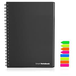 HOMESTEC Reusable Smart Notebook - A4, Black, 6 Page Styles, Endlessly Reusable Note Pad, 2 Pen, Self-Stick Notes and Wipe Included (Squared Grid Pages)