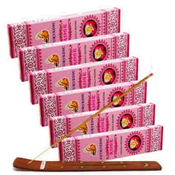 Trumiri Incense Stick Holder Bundle with Ayurvedic Rose 15g Masala Incense Sticks - Pack of 6 (Approx 90 Sticks)
