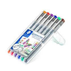 STAEDTLER 30805-SSB6 Pigment Liner Pens - Assorted Colours, 0.5 mm (Set of 6)