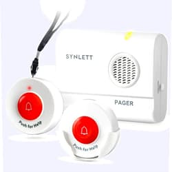 SYNLETT Caregiver Pager Wireless Call Buttons for Elderly Monitoring SOS Alert System Portable Alarm for Nurse Call Seniors Patients Emergency Home