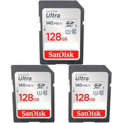 SanDisk 128GB Ultra SDXC UHS-I Memory Card - Up to 140MB/s, C10, U1, Full HD, SD Card - SDSDUNB-128G-GN6IN (Pack of 3)