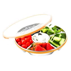 Elesunory Divided Serving Tray with Lid, 6 Compartments Veggie Tray, Stainless Steel 10 Inch Fruit Trays for Serving, Snack Tray with Lid, Suit for Party Platter, Vegetable Relish Fruit Tray (60oz)