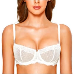 DOBREVA Women's Sexy Lace Bra Underwire Balconette Unlined Demi Sheer Plus Size