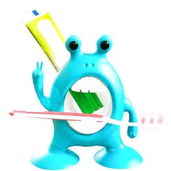 YSZQ Cute Fun Cartoon Frog Kids Toothbrush Holder,Funny Toothbrush & Toothpaste Holder,Children's Toothbrush Holder for Baby Boys Girls,Kids Toothbrush Holder Set with Suction Cup,Bathroom Organizer,Blue