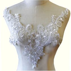 LITTLE PANDADA Ivory V-Neck Lace Applique Embroidery Corded Bodice Appliques Trims Patch for Bridal Dresses Costumes