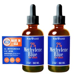 PureGood 2 Pack Methylene Blue 2% Solution (60 mL) – Pharmaceutical Grade, USP-Grade, Third-Party Tested, Formaldehyde and Alcohol Free, Amber Dropper Bottles