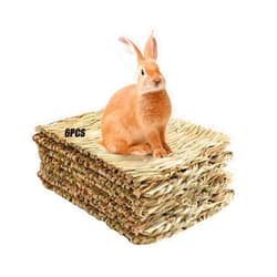 Tfwadmx Rabbit Grass Mats,16.5''x11''Large Natural Woven Seagrass Mat Bunny Bed Chew Mat Sleep for Chinchillas Guinea Pigs Ferret Hamster Squirrel and Small Animals -6 Pcs