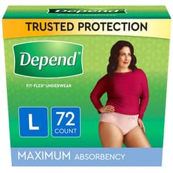 Depend FIT-Flex Incontinence Underwear for Women, Maximum Absorbency, Blush, Large, 72 Count