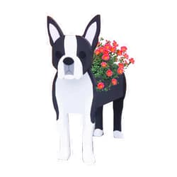 FROATS V-Boston Terrier Planter Plant Pot, Cute Animal Shaped Cartoon Planter Flower Pots for Outdoor Garden Decoration, Wooden Corgi Plant Container Holder Office Home Decor Gift