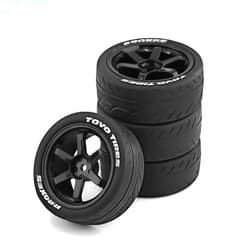 Chanmoo 1/10 RC Rally Racing Tires Rubber On Road Car Tyres and Plastic Wheels Rims 12mm Hex for 1:10 Scale RC Drift Car Tamiya HPI KYOSHO XV02 XV01 TA06 TT01 TT02 PTG2 RC On-Road Car 4PCS (Black)