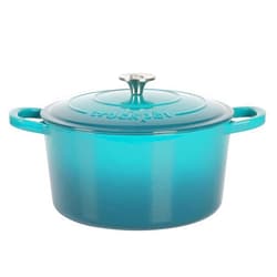 Crock-Pot Crock Pot Artisan 6-Quart Round European Enameled Cast Iron Dutch Oven Pot With Lid -Teal Ombre