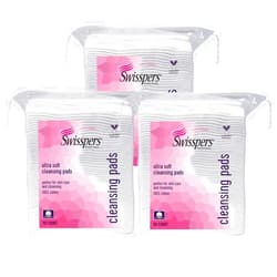 Swisspers Premium Facial Cleansing Pad, 100% Cotton, Ultra Soft, Extra Large, 50 White Pads per Reclosable Bag, 3 Bags (150 Pads Total)