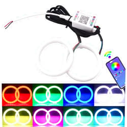 YM E-Bright EverBrightt 1 Set 80MM RGB Angel Eyes LED Halo Rings for Car Lamp Daytime Running Light COB Chips Multil-Color Circle Ring Mobile App Control with PVC Housing DC 12V