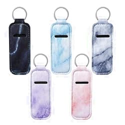 Lasenersm 5 Pieces Clip-on Sleeve Chapstick Pouch Keychain Lipstick Holder Elastic Lip Balm Holster Marble Neoprene Chapstick Holder Travel Accessories for Chapstick Lipstick Lip Balm, Multicolor