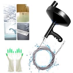 Drainsoon Drain Auger 25 Ft with Gloves, Plumbing Snake Drain Auger Hair Clog Remover, Heavy Duty Pipe Drain Clog Remover for Bathtub Drain, Bathroom Sink, Kitchen Cleaning