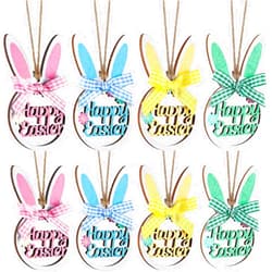 Yookeer 16 Pieces Easter Rabbit Tree Ornament Wooden Hanging Bunny Ornaments with Plaid Bow and Rope Wood Hollowed Out Easter Ornaments Cute Spring Hanging Decorative for Home Garden Decor (Bunny Ears Style)