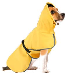 DELIFUR Medium Dog Raincoat Waterproof - Adjustable Dog Poncho Raincoat Lightweight Rain Jacket with Soft Lining for Small Medium Dog Yellow (Small)