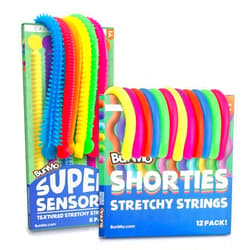 BUNMO Bundle Stretchy Strings - Sensory Toys for Toddlers - Stimulating Sensory Toys for Kids with Autism - Fidget Toy for Anxiety - Hours of Fun - Super Sensory 6pk & Mini Smooth 12pk