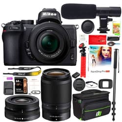 Nikon Z50 Mirrorless Camera Body 4K UHD DX-Format 2 Lens Kit NIKKOR Z DX 16-50mm F/3.5-6.3 VR + Z DX 50-250mm F/4.5-6.3 VR Bundle with Deco Gear Case + Microphone + Monopod + 64GB Card & Accessories