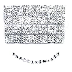 WHEAZIENS 1400pcs Letter Beads Kit, 4x7 mm Acrylic Round Alphabet, Number, Heart Beads for Jewelry and Bracelet Making, in 28 Grid Box (White and Black)