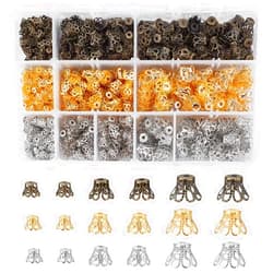 PH PandaHall 840 pcs 3 Sizes 3 Colors Flower Shape Iron Flower Petal Bead Caps Spacers for Earring Bracelet Necklace DIY Jewelry Making, Golden/Antique Bronze/Platinum