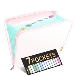 Sooez Accordion File Organizer with Safe Zipper, 7 Pockets Expanding File Folder, Heavy Duty Folder Organizer, Sleek Letter Size Accordion Folder, Portable Expandable File Folder for Documents, Pink