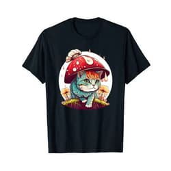 Sketch.UP | Cat Shirts Graphic | Cat Graphic Tees Cottagecore Aesthetic Cats | Cat with Mushroom Hat | Kawaii T-Shirt