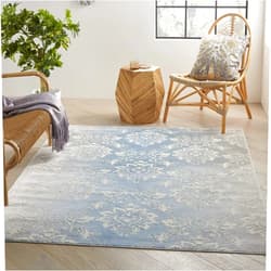 Nourison Elation Modern Ivory Blue 2' x 3' Area Rug, Easy Clean, Non Shedding, Bed Room, Living Room, Dining Room, Kitchen (2x3)