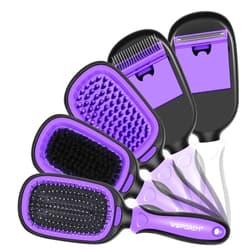 WOPQAEM 5 in 1 Pet Grooming Kit for Long Short Haired Dogs & Cats. Dog Brush Set for Small & Large Breeds. Gentle Detangling, Smoothing, Relaxation, Tangle Removal & Shedding Control. Purple