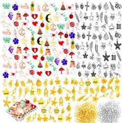 Junkin 800 Pcs Charms for Jewelry Making Assorted Gold Plated Earring Charms Mixed Tibetan Style Pendants Open Jump Ring with Storage Box for DIY Necklace Bracelet Keychain Jewelry Crafting