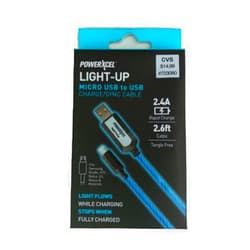 Power Xcel PowerXcel Light Up Micro USB to USB Charge/Sync Cable, 2.4Amp, 2.6ft