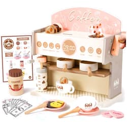 Atoylink Wooden Coffee Maker Set Toy Play Kitchen for Kids, 22 Pcs Kids Coffee Machine with Grinder Play Kitchen Accessories, Toddler Pretend Playset Toys Gifts for 3 4 5 Year Old Boys Girls