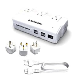 K KRIËGER Universal Travel Adapter, Step Down Transformer 200 Watt Capacity, International Power Adaptor w/ 4 USB Ports 6A Total Charging, 3 AC Outlets for USA EU UK AUS Worldwide Plug Adapter