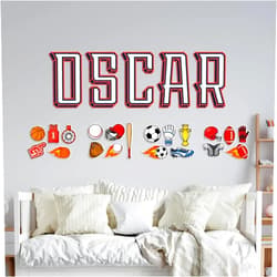 Brd Gifts 3D Letters and Icons for Wall, Personalized Nursery Room Decor, 4 Size Options and 16 Themes - Kids Room Decor for Boys - Playroom Decorations - Sports