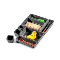Madesmart 8-Piece Interlocking Bin Pack for Drawer Organization, Plastic Interlocking Junk Drawer Organizer Tray, Granite