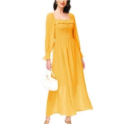 Anna-Kaci Vintage Dress Casual Long Puff Sleeve High Waist Smocked Chiffon Lace Flowy Summer Dress for Women