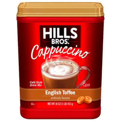 Hills Bros. Instant Cappuccino Mix, English Toffee (16 Oz, Pack of 1) – Convenient and Versatile, Instant Hot or Iced Coffee, Frothy & Rich English Toffee Flavor - Just Add Water