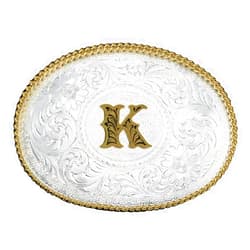 Montana Silversmiths Initial Silver Engraved Gold Trim Western Belt Buckle