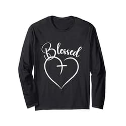 Maria's Jesus Has My Back Faith Tees Blessed Heart Cross Jesus Has My Back Faith Christian Long Sleeve T-Shirt
