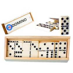 The American Domino Dominoes Set for Adults - Travel Size Dominoes 28 Tiles Set for Families and Kids Ages 9 to up- Double Six Standard Dominos Set with Brown Wood Case. (with Spinner)