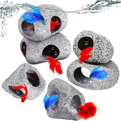 Cunhill 6 Pieces Aquarium Decoration Rock Caves Stackable Ceramic Fish Tank Hideout Cave Stone Ornaments Hideaway for Betta Shrimp Cichlid Hiding Breeding Spawning Decor