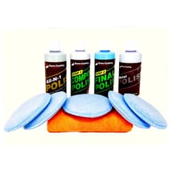 DURA-COATING TECHNOLOGY Dura-Coating Total Polish Package - Complete Car Care Polishing Set- 16 oz Blue Premium Metal Polish, Step 1 Compound, Step 2 Final Polish, All-N-1 Polish, 5 Pads, Large Microfiber Towel- Made in USA