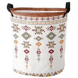 Singingin Big Laundry Basket Storage, Southwest Native American Tribal Totem Boho Waterproof Canvas Laundry Hamper, Round Collapsible Basket with Handles for Nursery Laundry Room Home Office
