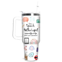 Qoepfnsh Speech Therapy Tumbler with Handle SLP Travel Coffee Mug Cups Speech Language Pathology Tumblers with Lid and Straw Stainless Steel Insulated Speech Pathologist Therapist Gifts for Women