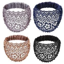 FZBNSRKO 4 Pcs lace headbands for women,Wide Floral Pearl Lace Elastic Headbands Hair Accessories for Women Fashion,Random color