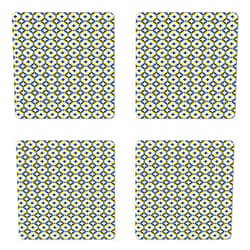 Lunarable Mid Century Modern Coaster Set of 4, Abstract Scandinavian Patterns, Square Hardboard Gloss Coasters for Drinks, Pale Mint Green Earth Yellow Indigo Seafoam