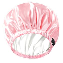 Amamba Shower Cap,100% Real Satin Lined Shower Cap,Extra Large Shower Cap for Women Reusable Waterproof,Adjustable Size&Long Hair Bath Caps（Pink）
