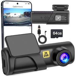 Slevnyen Dash Cam, 2K Dash Camera for Cars with WiFi FHD, Mini Car Camera, Dash Cam Front with Free 64GB SD Card, 160° Wide Angle,Night Vision,Loop Recording,24H Parking Monitor, Support 128GB （Black）