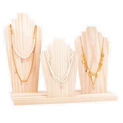 PH PandaHall Wood Necklace Display Stands with 3-Row Holder and 3 Removable Displays Wood Plank Necklace Storage Holder Bust Easel Jewelry Display for Necklaces, Rings Storage, Blanched Almond