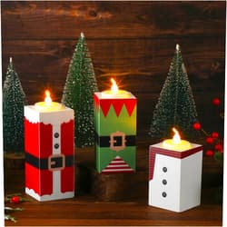 Viprest 3 Sets Christmas Tea Light Candle Holders with Led Candle Wooden Candle Holder Candy Character Decorative Candle Holders Candle Centerpieces Tables Candlestick Holders Christmas Decor Gift (Classic)
